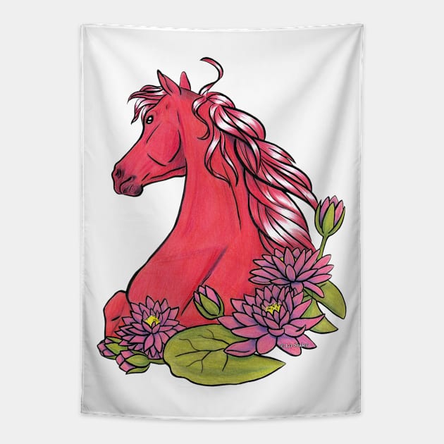 Ruby Horse With Water Lily Tapestry by lizstaley