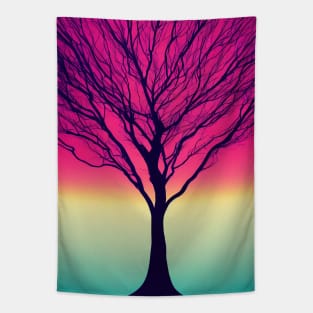 Lonely Tree Under a Pink Midnight Sky - Vibrant Colored Whimsical - Abstract Minimalist Bright Colorful Nature Poster Art of a Leafless Branches Tapestry