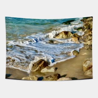 Turquoise Sea on the Rocks Tapestry