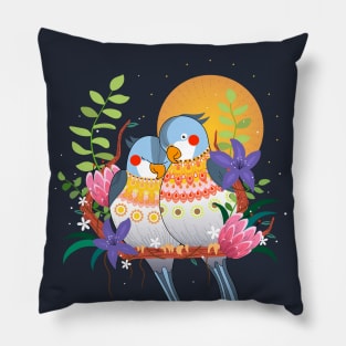 Parrot snuggle couple sunset Pillow