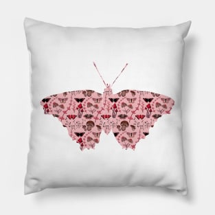 Butterflies, Flowers, Plants and Mushrooms Red Tones Pillow