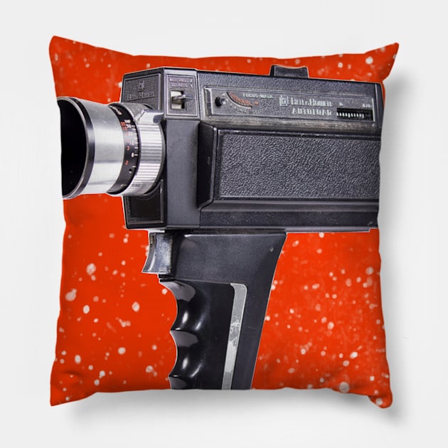 Vintage Cinecam orange background Pillow by 8mmattire