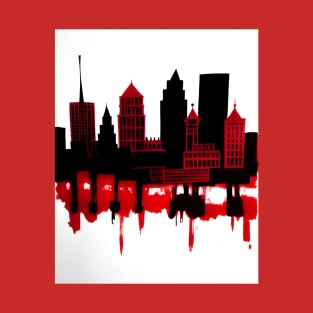 Black and Red Cityscape T-Shirt