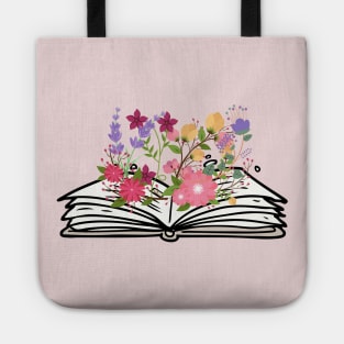 Flowers Growing From Opened Book Tote