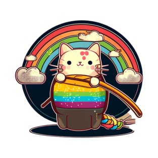 cat kawaii rainbow katana T-Shirt