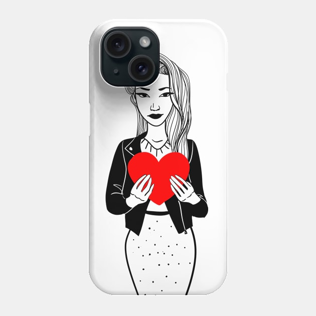 Stylish girl in a jacket with big heart Phone Case by fears