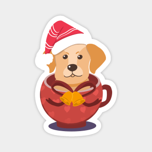 Cute Beagles Puppy In A Cup | Merry Christmas Magnet