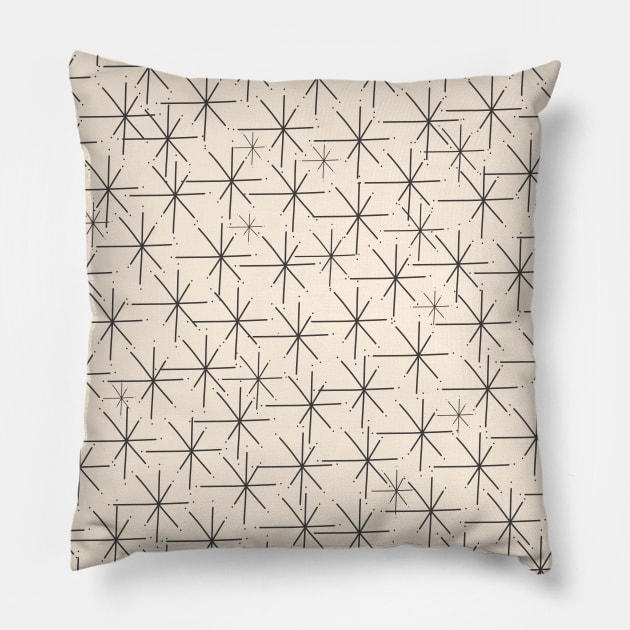 Stella - Atomic Age Mid Century Modern Pattern in Charcoal Gray and Almond Cream Pillow by KierkegaardDesignStudio