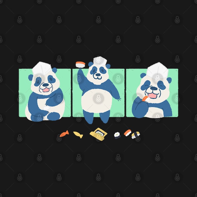 Cute Panda Sushi Chef Drawing illustration by MariOyama