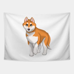 Red and White Siberian Husky Dog Blue Eyes Tapestry