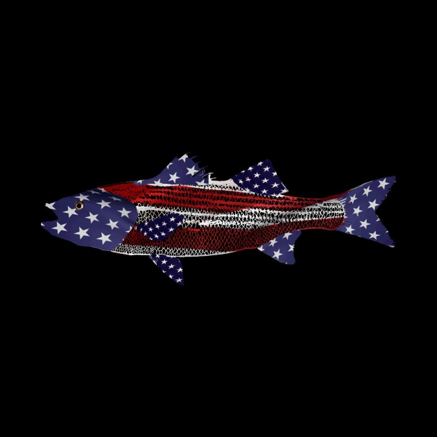 Striped bass American flag American hero by Hook Ink