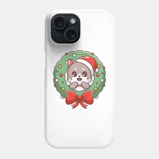 Cute cats with a christmas wreath for winter Phone Case