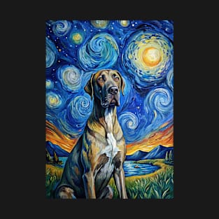 Great Dane Dog Breed Painting in a Van Gogh Starry Night Art Style T-Shirt