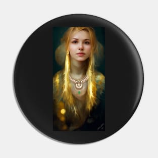 Beautiful Blonde Woman, Abby, in Gold and Gems - Attractive Portrait Pin