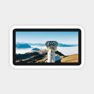 Mountains of Switzerland - Binoculars on Viewpoint With Alpine Panorama in Background Magnet