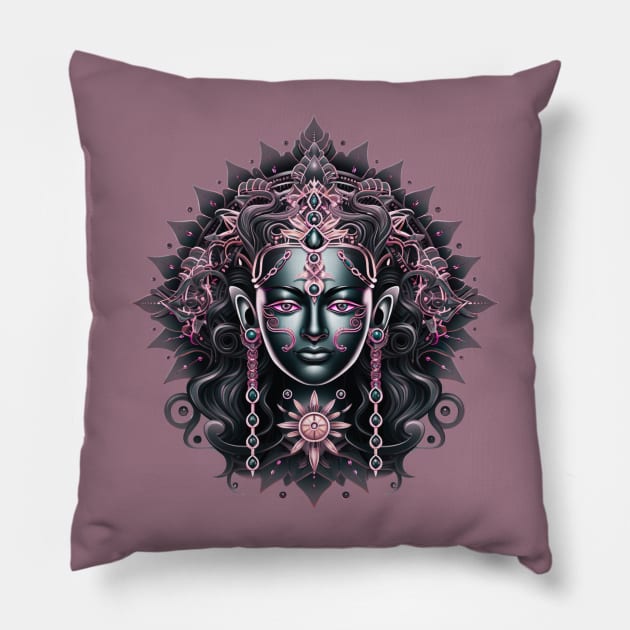 Goddess Vasudhara, Lotus Mandala Symbolizing Prosperity and Wealth Pillow by Nebula Nexus