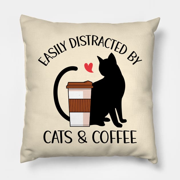 Easily Distracted By Cats And Coffee Pillow by OnepixArt