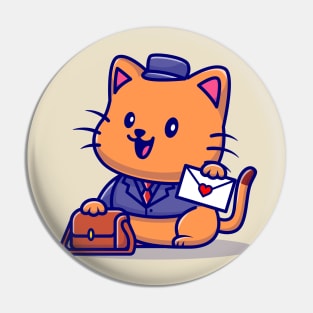 Cute Cat Postman Cartoon Pin