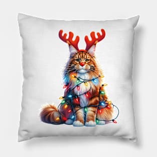 Christmas Red Nose Maine Coon Cat Pillow