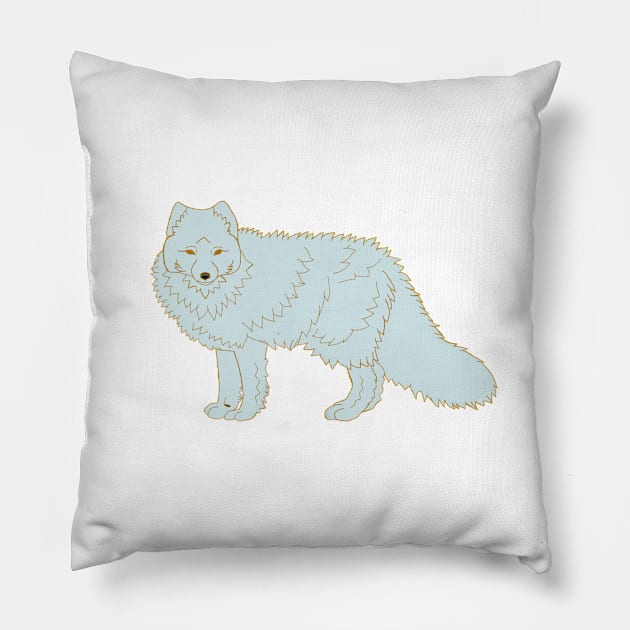 White Arctic Fox Gold Pillow by TrapperWeasel