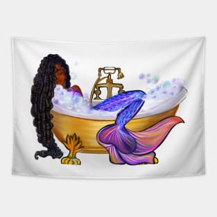 Mermaid with braids relaxing in luxurious bubble bath having a moment of tranquility  ! Tapestry