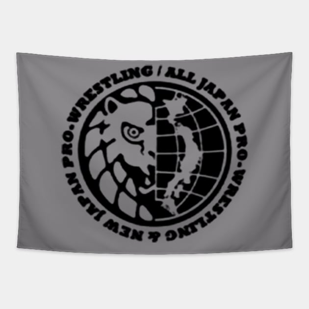 AJPW and NJPW combined Logo B&W Tapestry by MaxMarvelousProductions