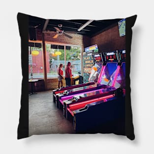 Vintage Neon Arcade Game Machines Pillow