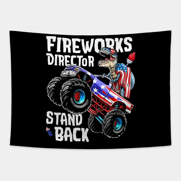 4th of July Fireworks Director T Rex Monster Truck Kids Boys Tapestry by reginaturner