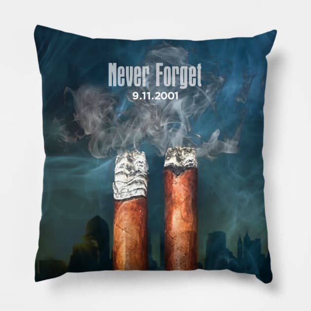 Cigar Twin Towers: September 11, 2001, Never Forget Pillow by Puff Sumo