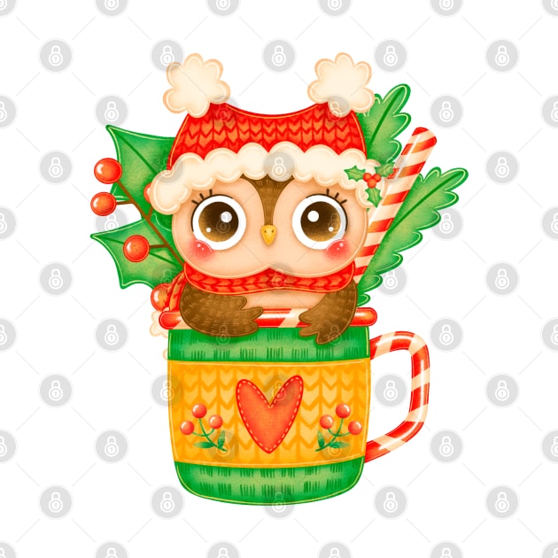 Christmas Baby Owl in a Teacup by silviaol