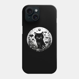 Black cat mushroom field Phone Case