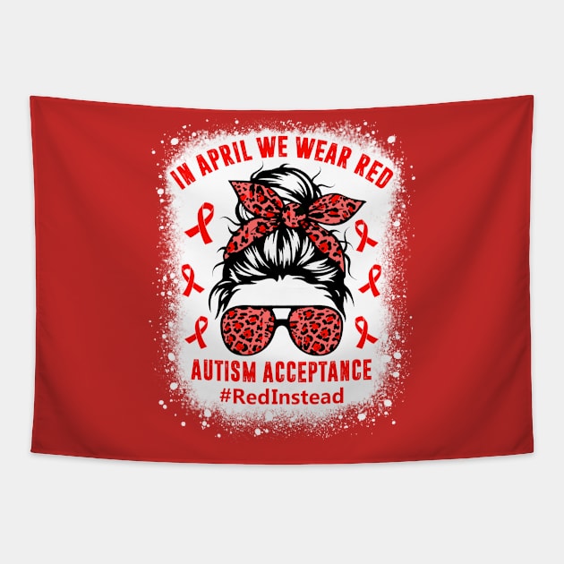 In April We Wear Red Autism Awareness Tapestry by Petra and Imata