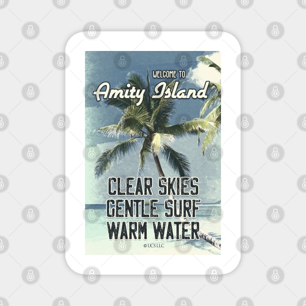 JAWS Amity Island Vintage 1975 Style Movie Poster Clear Skies Gentle Surf Warm Water Magnet by Naumovski