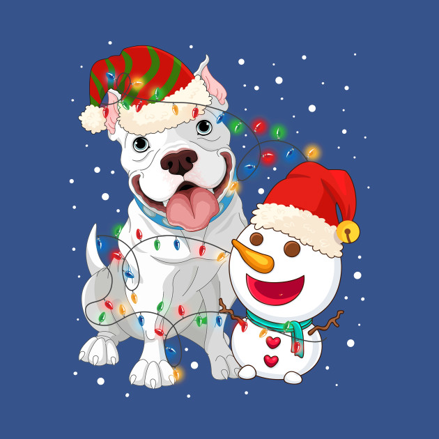 Disover Funny Pitbull Dog Snowman wearing a santa hat Light Tree Christmas - Pitbull Dog Christmas - T-Shirt