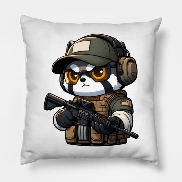 Tactical Tanuki Pillow by Rawlifegraphic