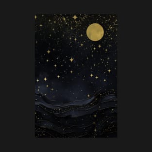 golden moon with stars during the night T-Shirt