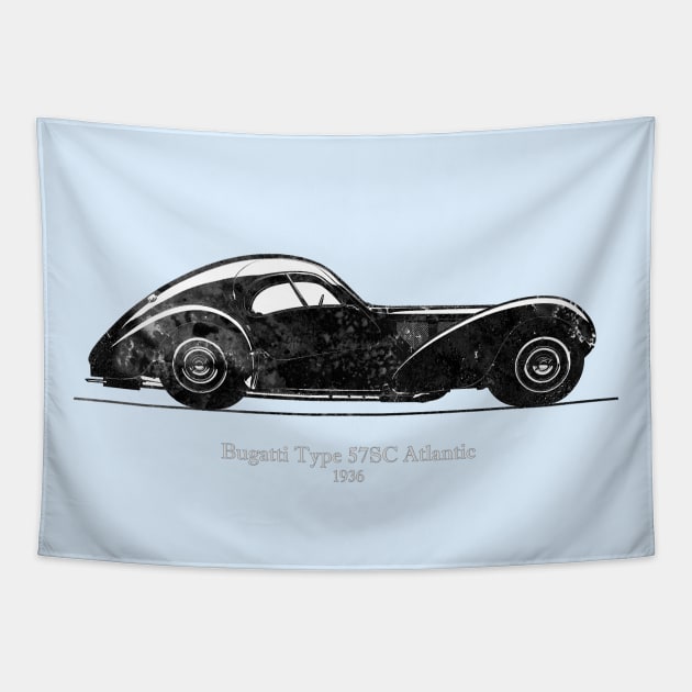 Bugatti Type 57 SC Atlantic 1936 - Black and White 01 Tapestry by SPJE Illustration Photography