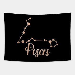 Pisces Zodiac Constellation in Rose Gold - Black Tapestry