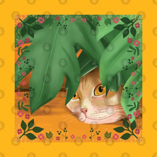 Cat hidden under leaf by Mimie20