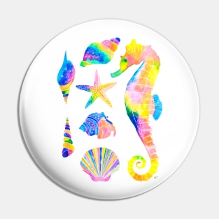 Watercolor Under the Sea Pattern - Bright Rainbow Pin