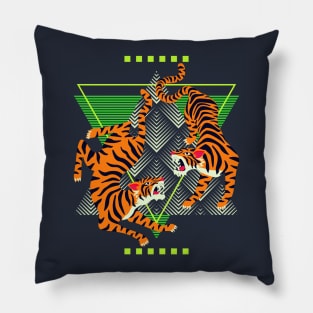 Double Tiger Retro Background Pillow