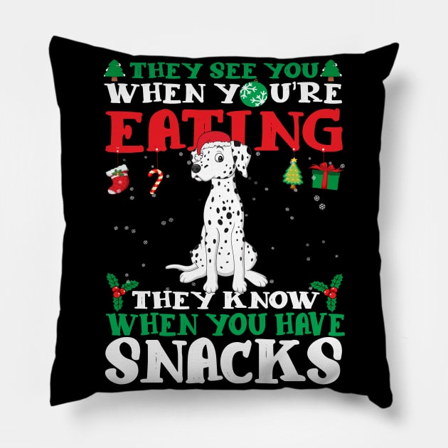 Christmas Dog Eating Snacks Pillow by CyberpunkTees