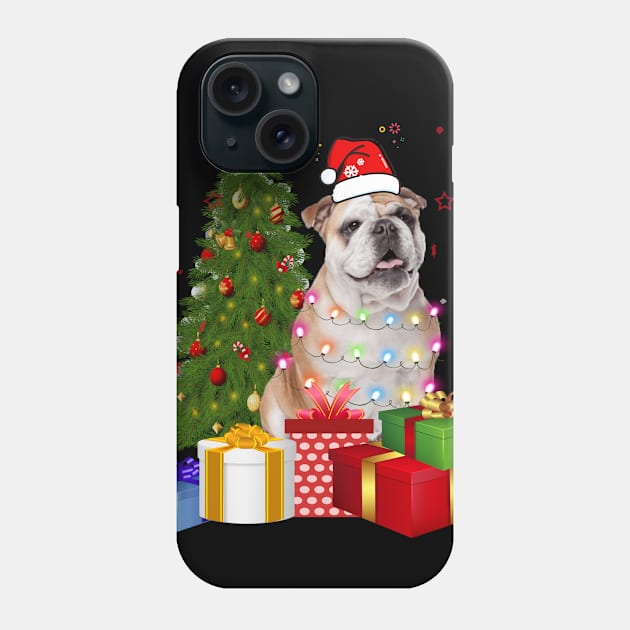 Bulldog Christmas Tree Santa Hat Funny Xmas Gift Dog T-Shirt Phone Case by CoolTees