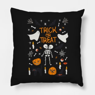 halooween, skeleton, black cat, trick or treat, ghost, bat, fire, candle, holiday, gift, for him, for her, child Pillow