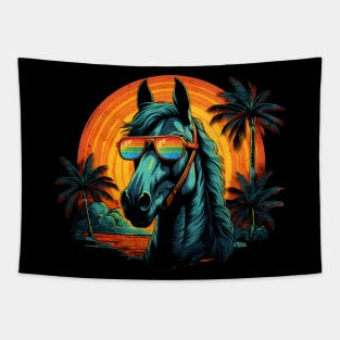 Retro Wave Rainbow Cleveland Horse Tapestry