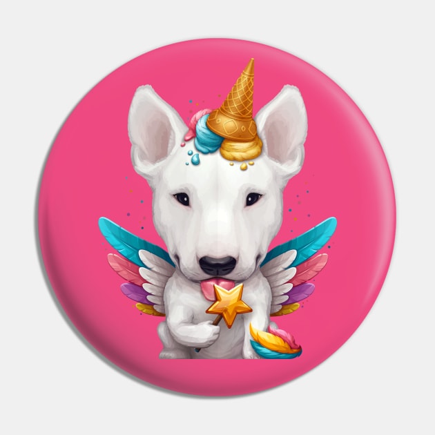 White English Bull Terrier Ice Cream Cone Unicorn Pin by stonemask