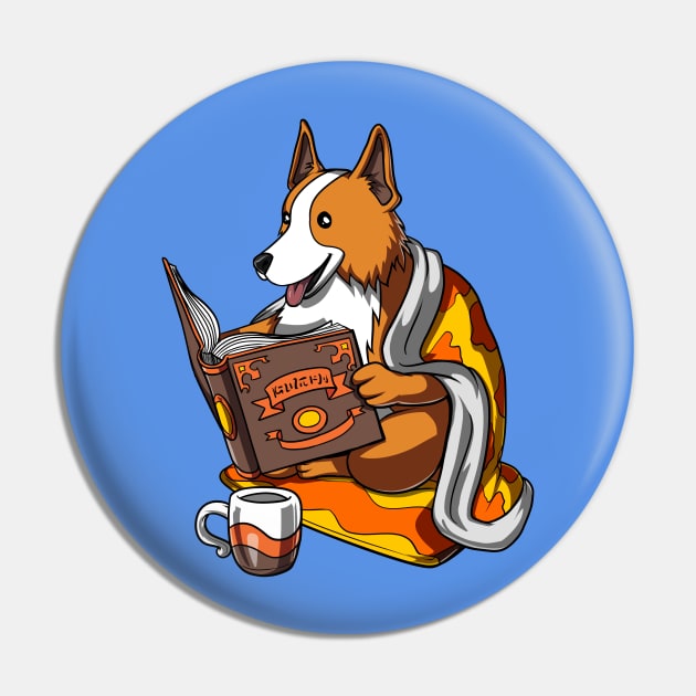 Corgi Book Reading Dog Pin by underheaven