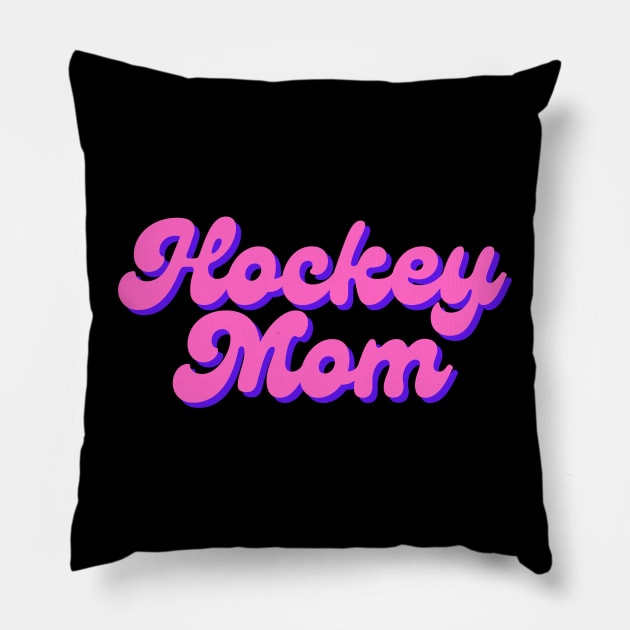 Hockey Mom Pink and Purple Script Text Pillow by FantasySportsSpot