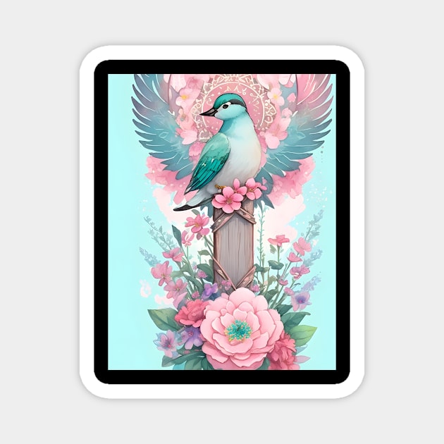 Fanciful Teal Bird Magnet by MiracleROLart
