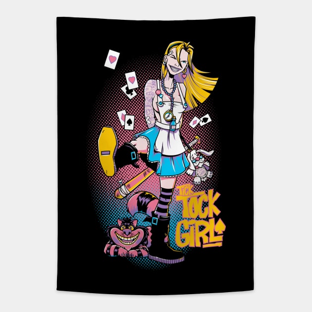 Tick Tock Girl - Goth Punk Alice in Wonderland Tapestry by Nemons